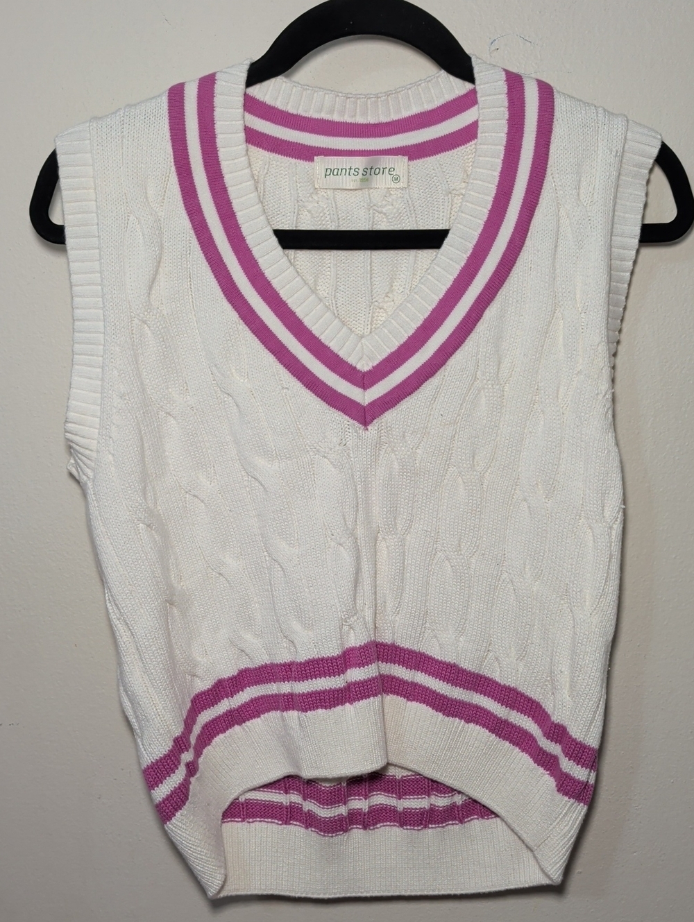 Olivaceous Taiga Striped Sweater Vest White Pink Cable Knit Preppy Womens Size M